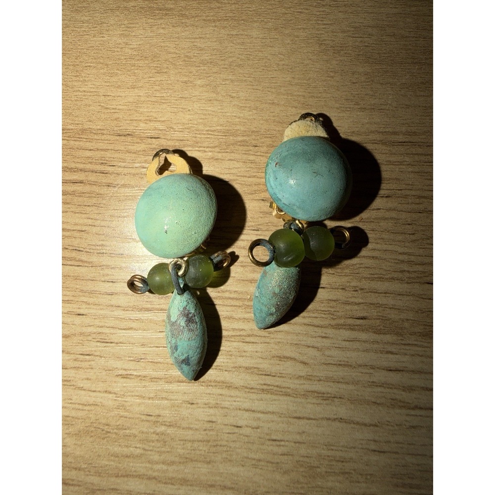 Amy Jo Design Statement Earrings Faux Turquoise Vintage Clip On